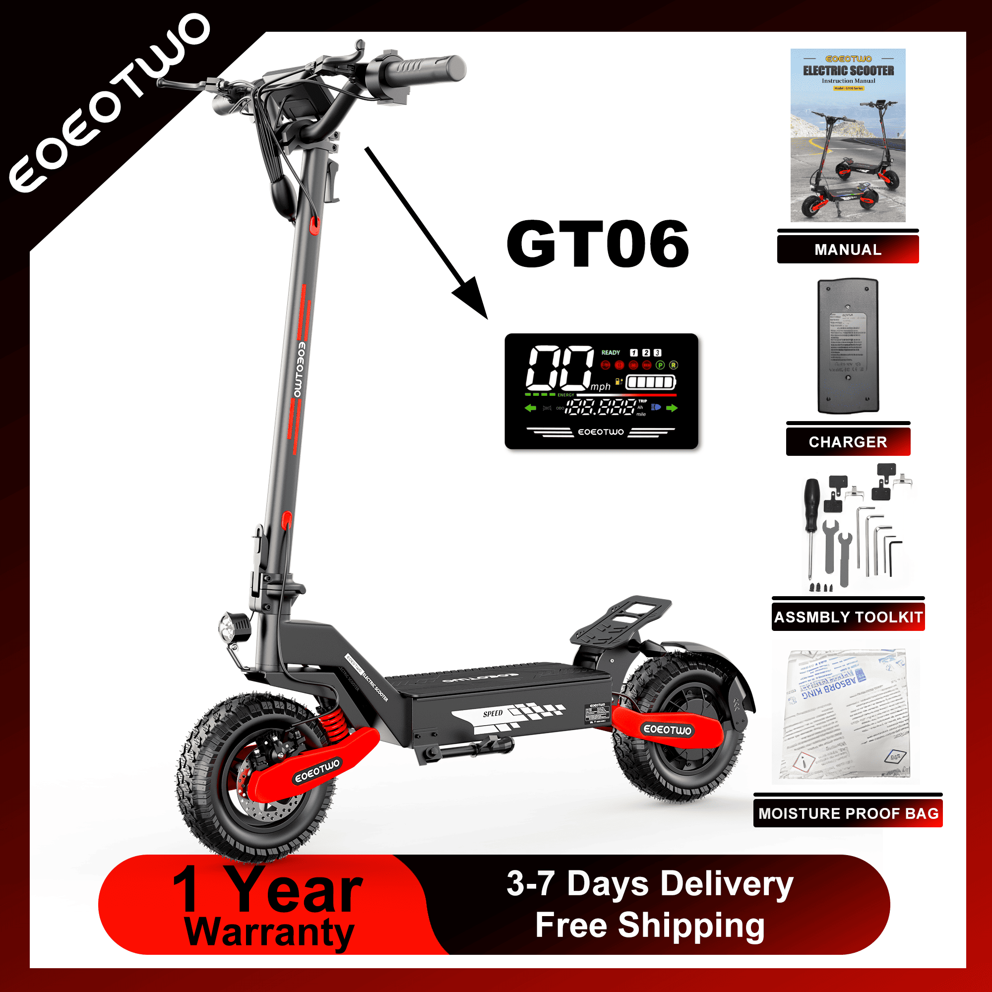 Dual Motor Ebike Kit 2000W - Monopattino Elettrico EOEOTWO GT06 per Adulti,